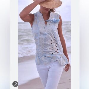 Light Blue Sleeveless Lace Tank Top